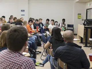 Members of the Math Club gather in a classroom